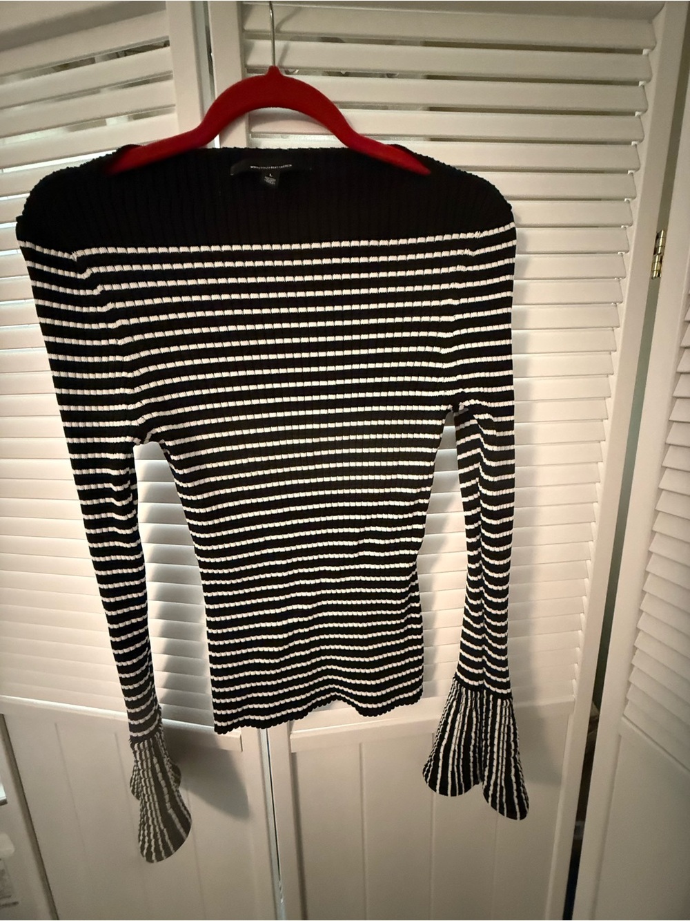 White House Black Market Black & White Striped Long-Sleeve Bell Cuff Tee